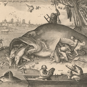 Claes Jansz. Visscher nach Pieter Bruegel d. Ä., Die großen Fische fressen die kleinen (Detail), nach 1619.
Albertina, Wien. Foto: Albertina, Wien