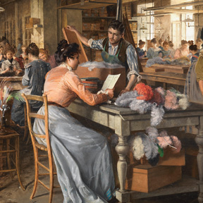 Johann Hamza, Federnschmuckfabrik (Detail), 1902. Wien Museum, Wien Museum Inv.-Nr. 209908, Foto: Birgit und Peter Kainz, Wien Museum.
