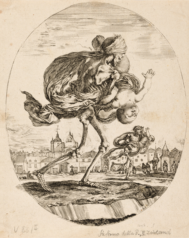 der tod entführt einen säugling (fünf todesdarstellungen) um 1648 Stefano della Bella (*1610 Florenz, Italien, + 1664 Florenz, Italien) Sammlung Otto Mauer L. Deinhardstein